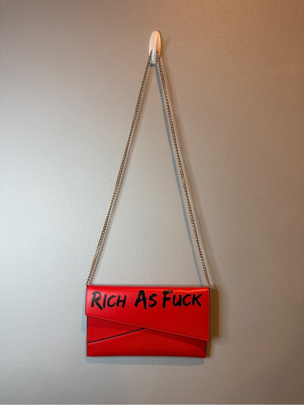 Rich AF Red Envelope Clutch Removable Gold Chain Crossbody Graffiti Statement